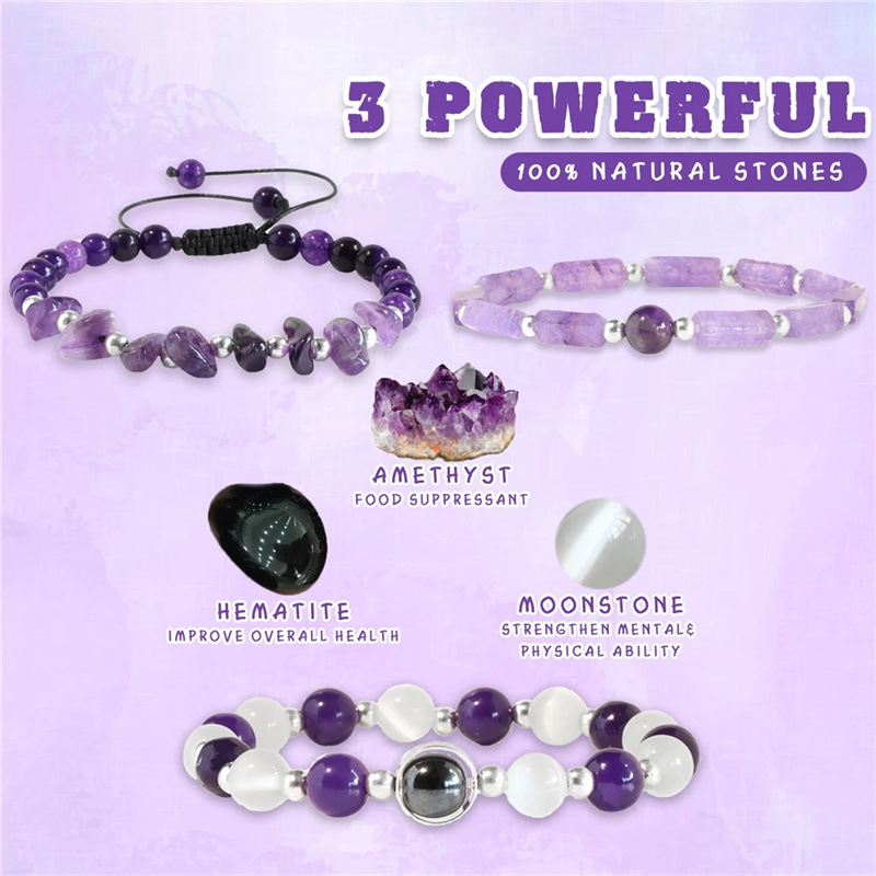 Healing Wellness - 3pcs/Set Body-Purifying Amethyst Bracelet for Weight